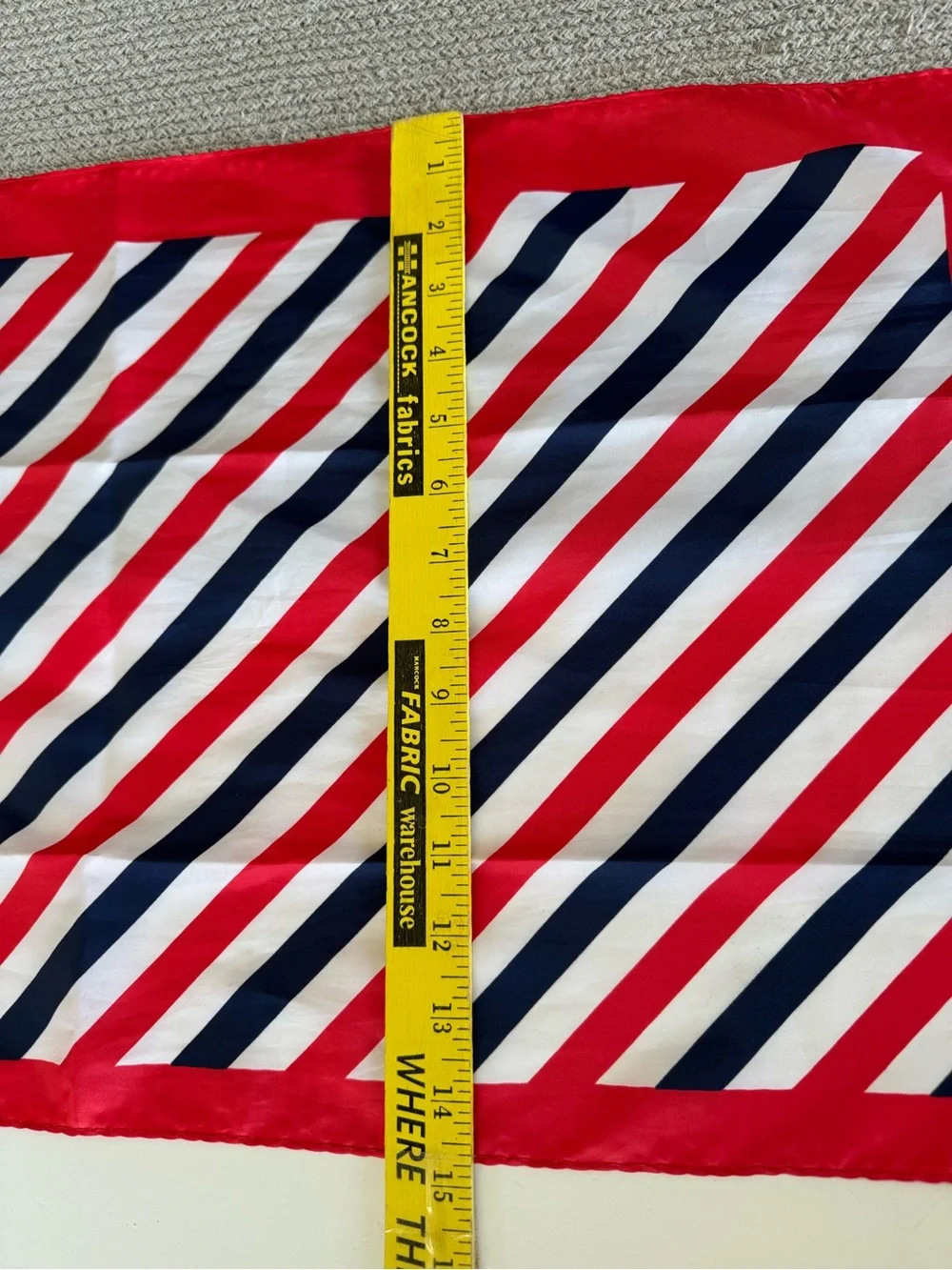 Vintage Red, Navy & White Striped Silk-Feel Rectangular Neck Scarf